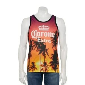 Corona Extra Beer Cerveza Men's Sunset Graphic Sleeveless Tank Top Sz M